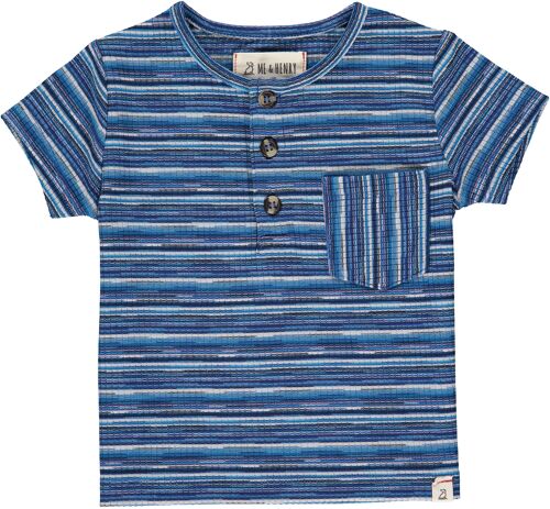 DODGER henley Blue/white multi ribbed stripe kids