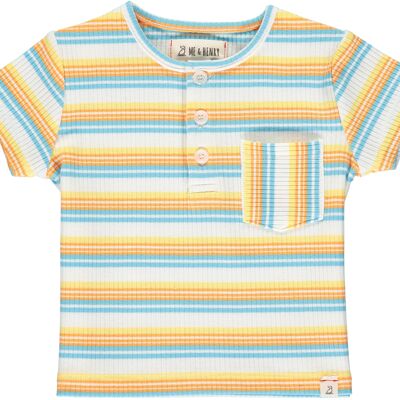 DODGER henley Yellow/coral/blue ribbed stripe