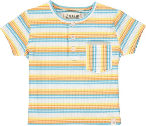 DODGER henley Yellow/coral/blue ribbed stripe 8-9y