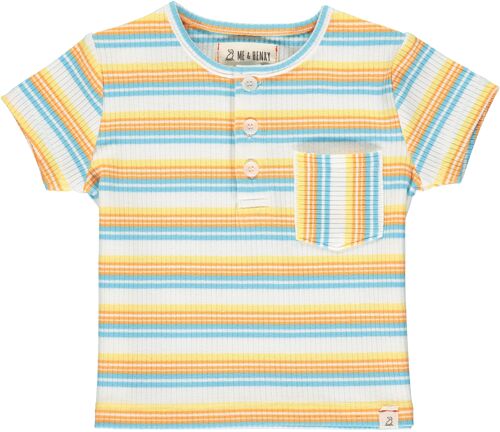 DODGER henley Yellow/coral/blue ribbed stripe teens