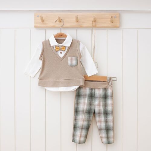 100% Cotton Baby Boy Stylish Set with Plaid Fabric