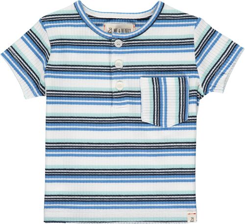 DODGER henley Blue multi ribbed stripe teens