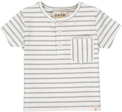 DODGER henley Grey/white ribbed stripe 7-8y