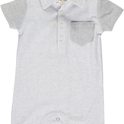 SALTASH polo romper Grey/white micro stripe