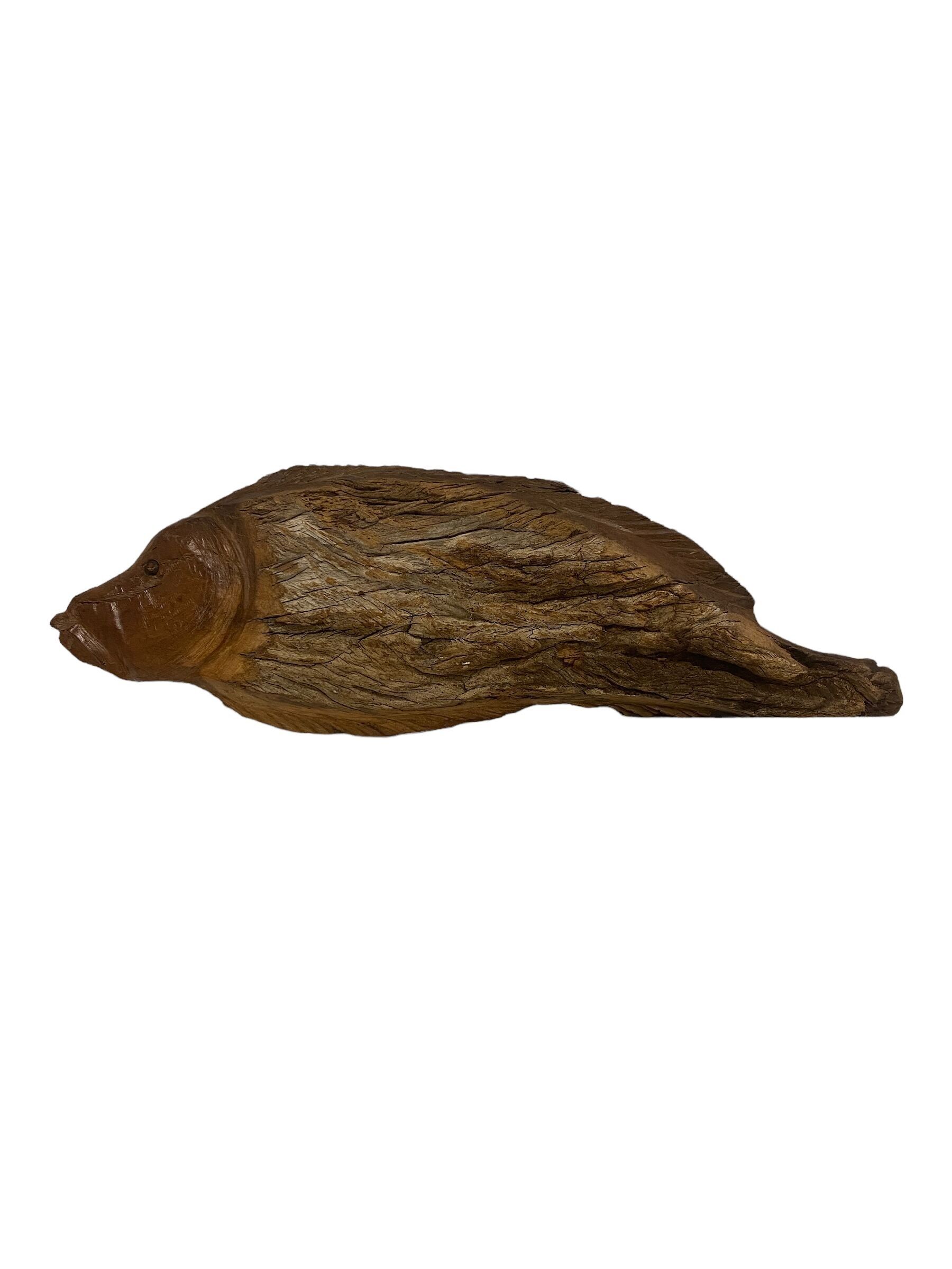 Poisson sculpté à la main en bois flotté - (13,9) Grand