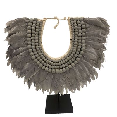 Feather and beaded necklace (22.2) blue grey