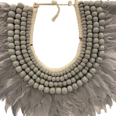 Feather and beaded necklace (22.3) grey