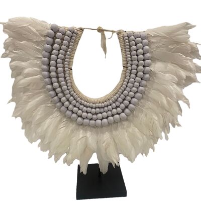 Collier plumes et perles (22.4) blanc