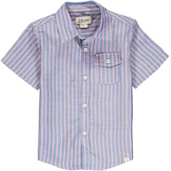 Chemise manches courtes NEWPORT rayure marine/rouge ados