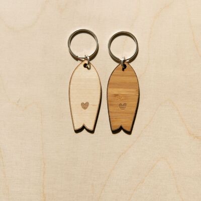 HEART WOODEN SURFBOARD KEY RING