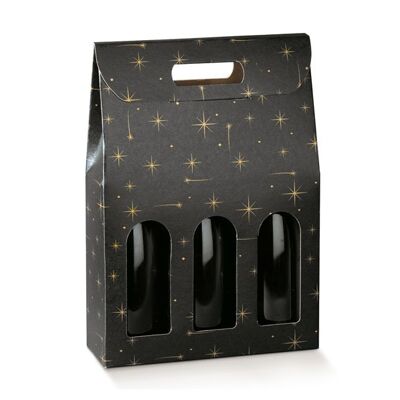 Wine Display Packaging Bag for 3 Bottles - Festive Black