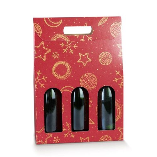 Wine Display Packaging Bag for 3 Bottles - Festive Red