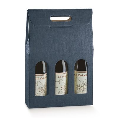 Wein-Display-Verpackungsbeutel für 3 Flaschen – Blau