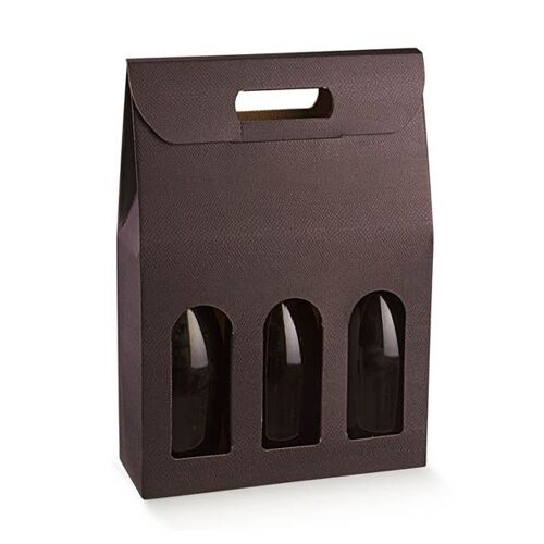 Wine Display Packaging Bag for 3 Bottles - Brown