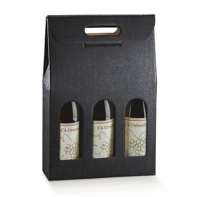 Wine Display Packaging Bag for 3 Bottles - Black