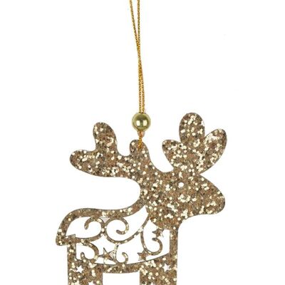 Wooden gold sequined reindeer to hang