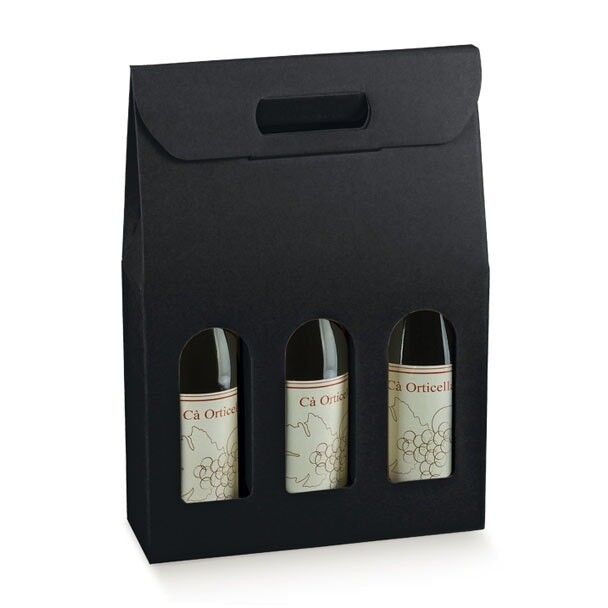 Borsa da imballaggio per esposizione di vini per 3 bottiglie - nera