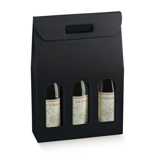 Wine Display Packaging Bag for 3 Bottles - Black