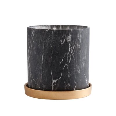 Black Marble effect cachepot with a saucer in gold color x17 H 17cm