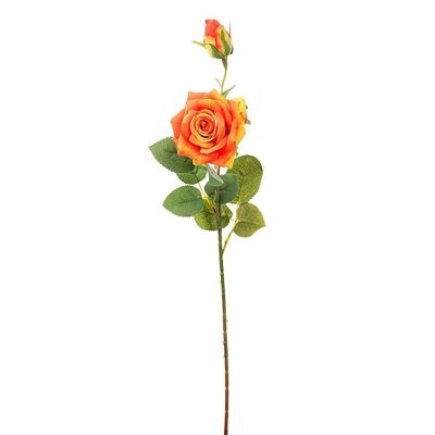 Rosa artificial con flor y botón Agathe Naranja 59cm