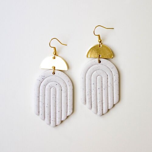 White Speckled Greek Style Statement Clay Earrings, "ATHENA"