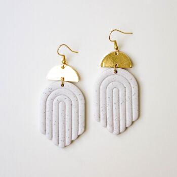 White Speckled Greek Style Statement Clay Earrings, "ATHENA" 1
