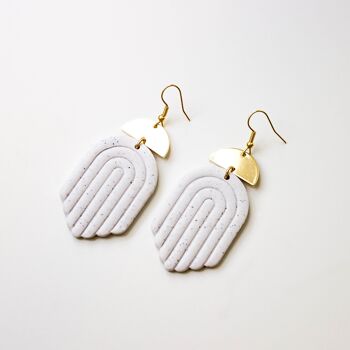 White Speckled Greek Style Statement Clay Earrings, "ATHENA" 3