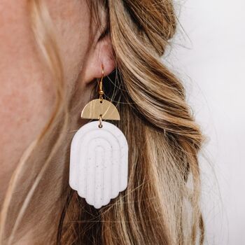 White Speckled Greek Style Statement Clay Earrings, "ATHENA" 2