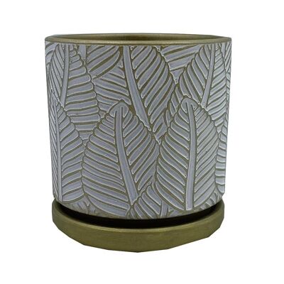 Cache Pot Motif Feuille et Soucoupe Orx16 x H 16cm