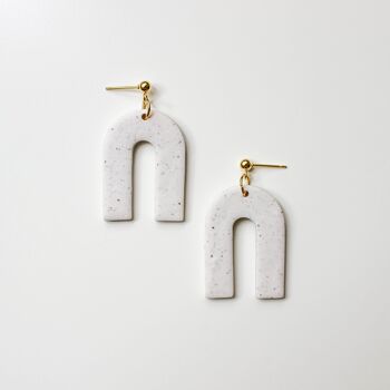 White Speckled Polymer Clay Arch Earrings, "AUDREY" 1