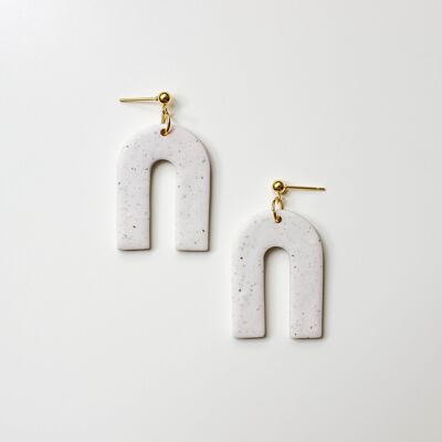 White Speckled Polymer Clay Arch Earrings, "AUDREY"