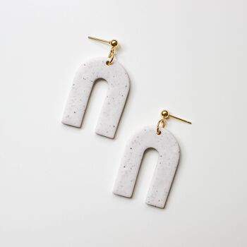 White Speckled Polymer Clay Arch Earrings, "AUDREY" 2