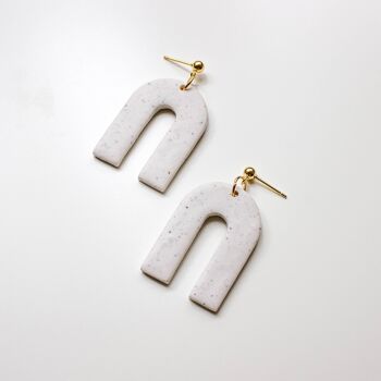 White Speckled Polymer Clay Arch Earrings, "AUDREY" 3