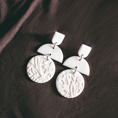 Bridal Style White Statement Polymer Clay Earrings, "BELLE"