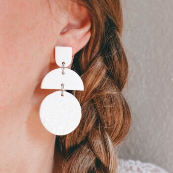 Bridal Style White Statement Polymer Clay Earrings, "BELLE" 2
