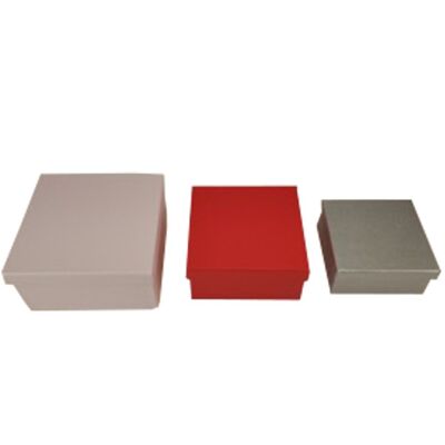 Quadratische Box – 3er-Set Rosa/Rot/Grau