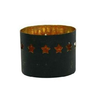 BLACK FRIDAY - Portavelas con estampado de estrellas de metal negro/dorado 8 x 8 x 3 - Decoración navideña