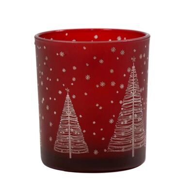 BLACK FRIDAY - Red tealight holder with fir tree motif 10 x 12.5 cm x 2 - Christmas decoration