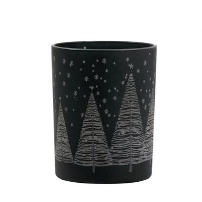 BLACK FRIDAY - Portacandela nero con motivo albero di Natale 10 x 12.5 cm x 2 - Decorazione natalizia