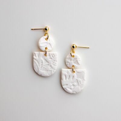 White Lace Textured Polymer Clay Earrings, "DONNA"