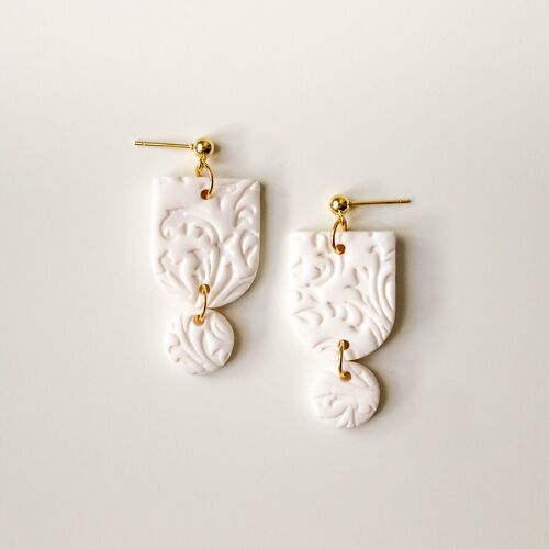 White Textured Elegant Polymer Clay Earrings, "EMMY"