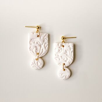 White Textured Elegant Polymer Clay Earrings, "EMMY" 1