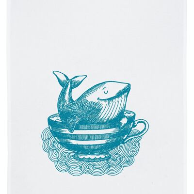 Tea towel white, TAKING A BATH, blue