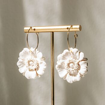 Large Poppy Flower Hoop Earrings, Polymer Clay Earrings, "FLEUR" 1