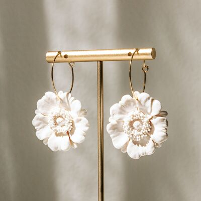 Large Poppy Flower Hoop Earrings, Polymer Clay Earrings, "FLEUR"