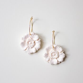 Large Poppy Flower Hoop Earrings, Polymer Clay Earrings, "FLEUR" 2