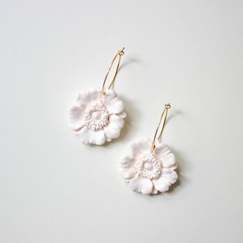 Large Poppy Flower Hoop Earrings, Polymer Clay Earrings, "FLEUR" 3