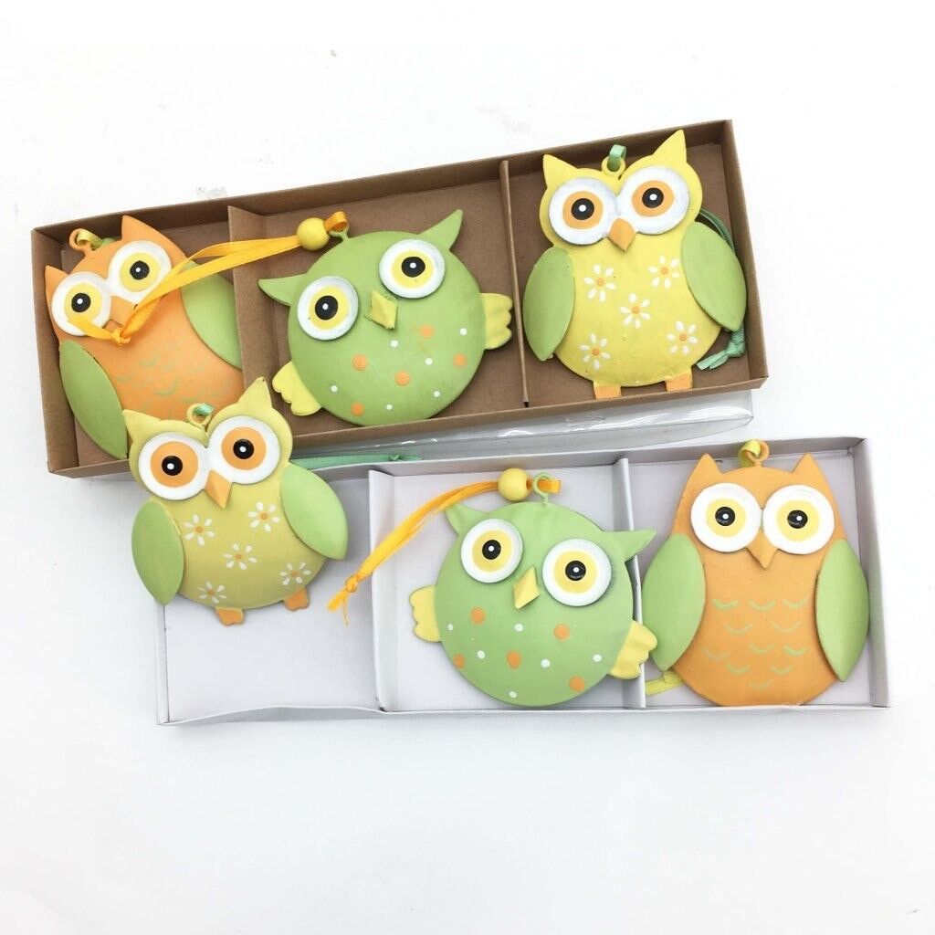 Set di 3 gufi in metallo