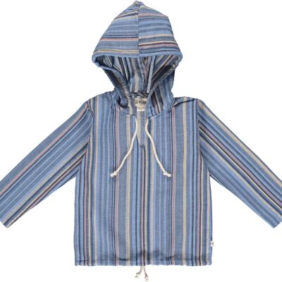 ST.IVES Top de gasa con capucha Azul multi rayas niños