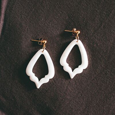 Bridal Style White Elegant Polymer Clay Earrings, "LADA"